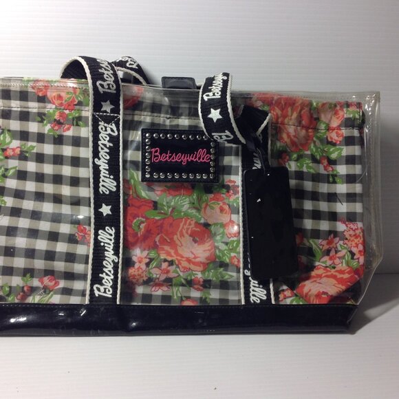 Betseyville by Betsey Johnson Clear Tote Handbag with Black & White Gingham - Picture 4 of 4